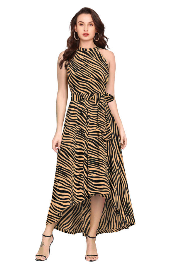 Zibra Print Chiku Sleeveless Helter Neck Dress