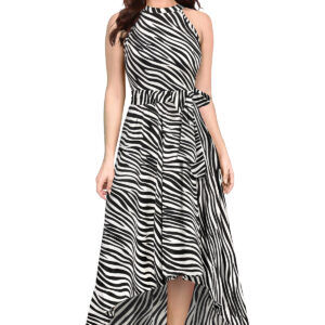 Zibra Print White Sleeveless Helter Neck Dress