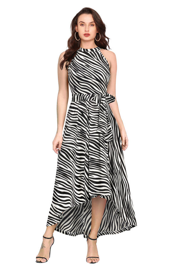 Zibra Print White Sleeveless Helter Neck Dress