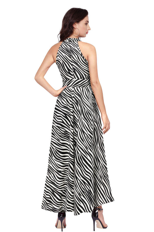 Zibra Print White Sleeveless Helter Neck Dress - Image 4
