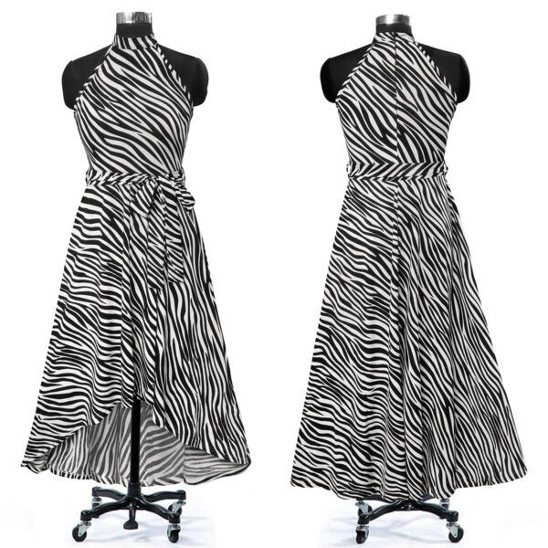 Zibra Print White Sleeveless Helter Neck Dress - Image 5