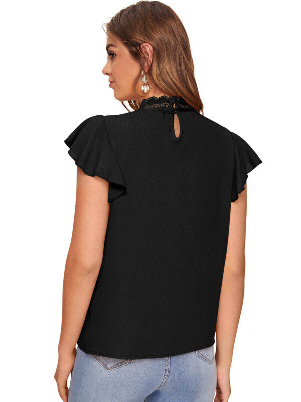 Black Sweetheart Neck Solid Cap Sleeve T-Shirt - Image 4