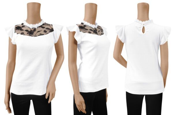 White Sweetheart Neck Solid Cap Sleeve T-Shirt - Image 6