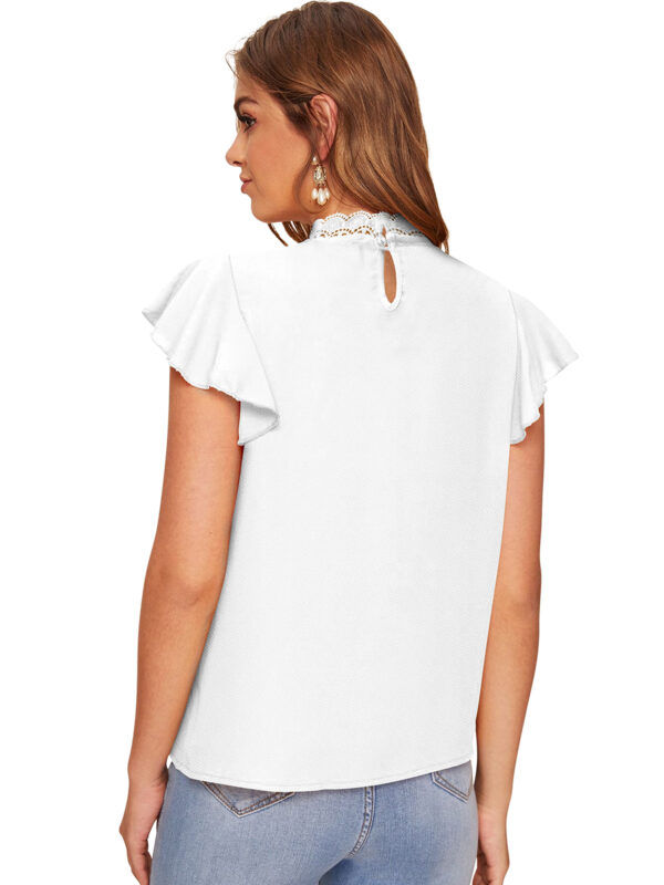 White Sweetheart Neck Solid Cap Sleeve T-Shirt - Image 4