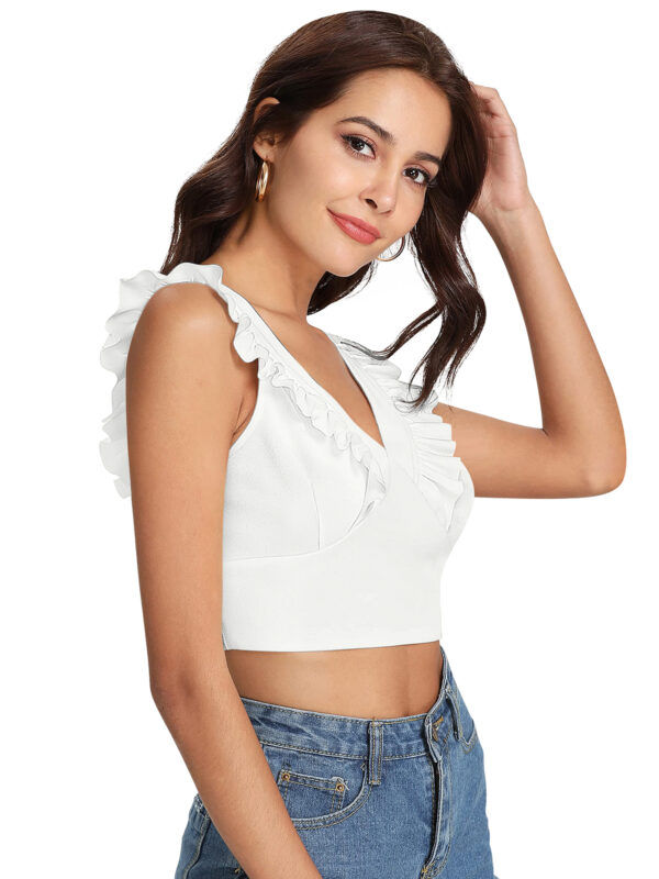 White Sleeveless Shoulder Straps Tops - Image 2
