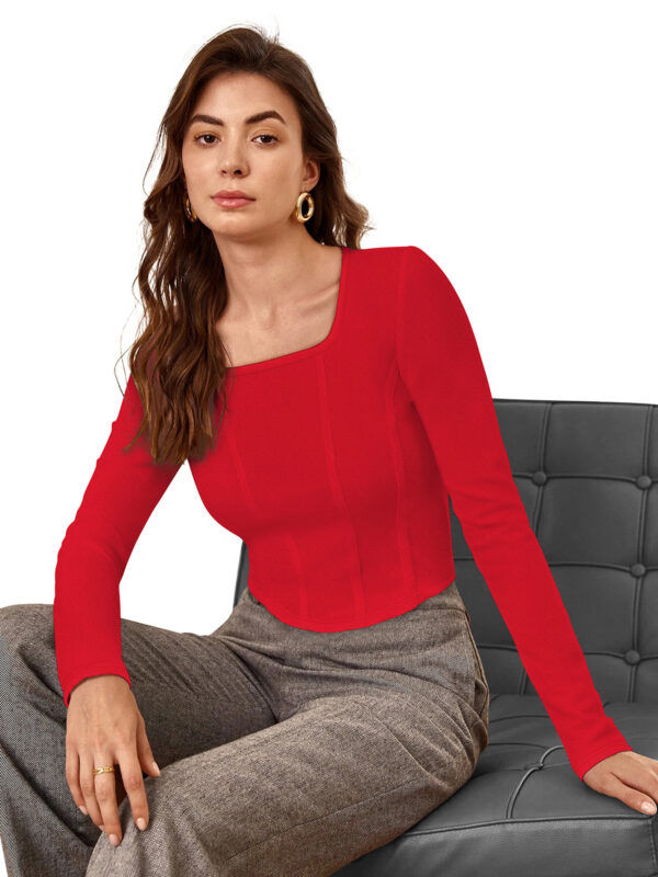 Red Square Neck Full Sleeves Top - Image 2