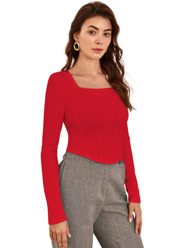 Red Square Neck Full Sleeves Top - Image 3