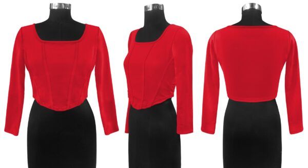 Red Square Neck Full Sleeves Top - Image 6