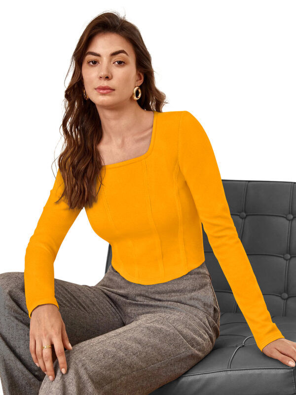 Yellow Square Neck Full Sleeves Top - Image 2
