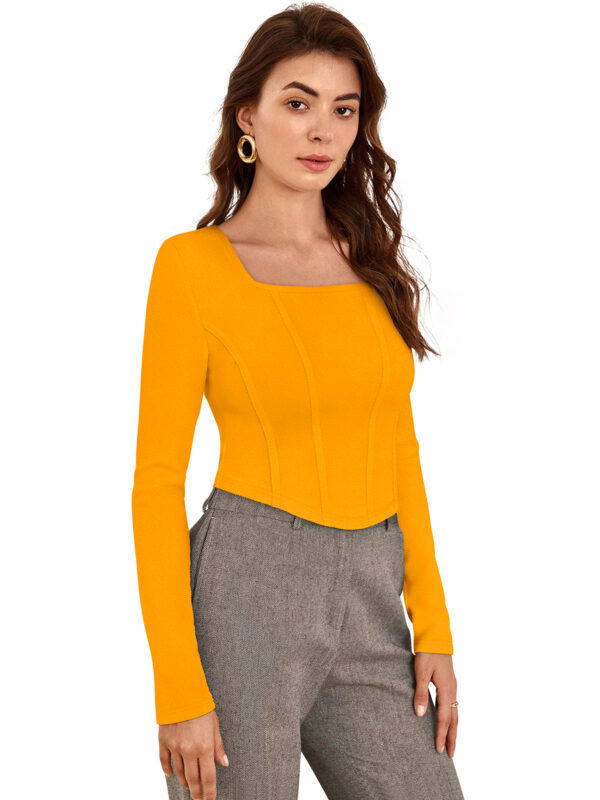Yellow Square Neck Full Sleeves Top - Image 3