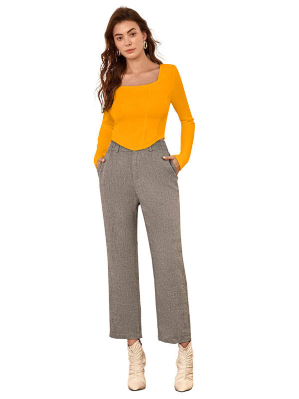 Yellow Square Neck Full Sleeves Top - Image 5