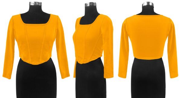 Yellow Square Neck Full Sleeves Top - Image 6