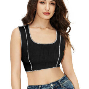 Sleeveless Solid Black Square Neck Top