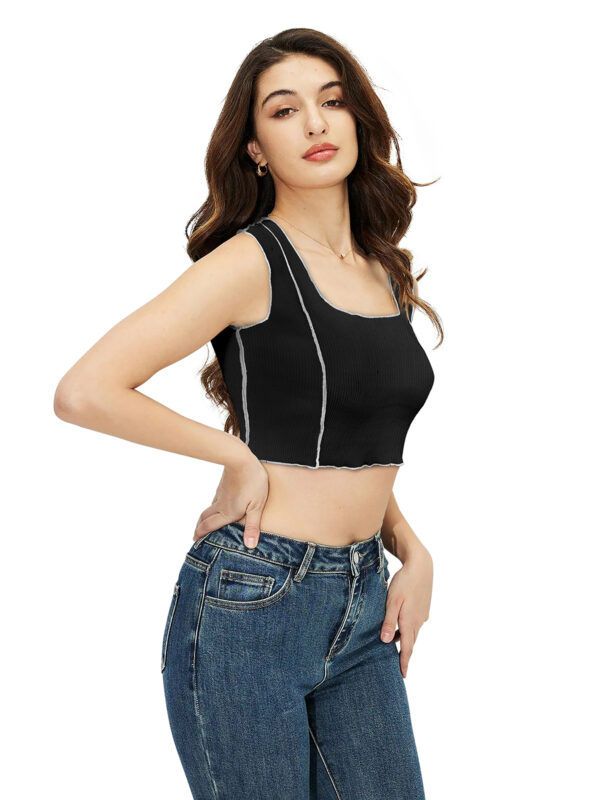 Sleeveless Solid Black Square Neck Top - Image 2