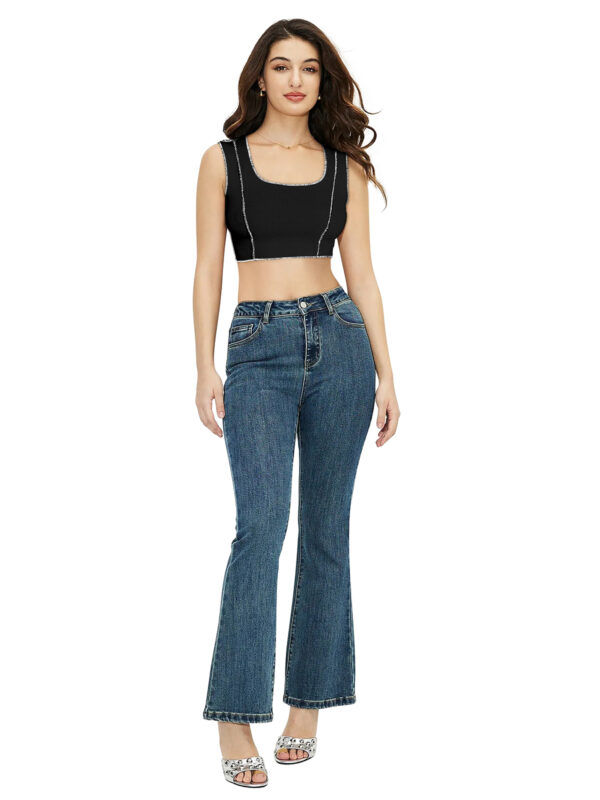 Sleeveless Solid Black Square Neck Top - Image 5