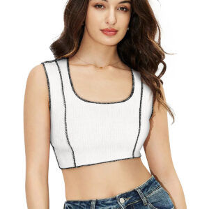 Sleeveless Solid White Square Neck Top