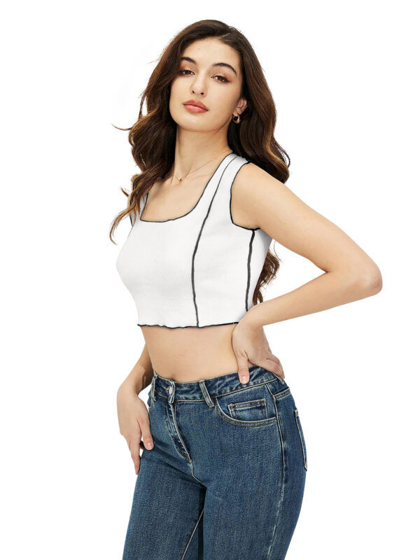 Sleeveless Solid White Square Neck Top - Image 3