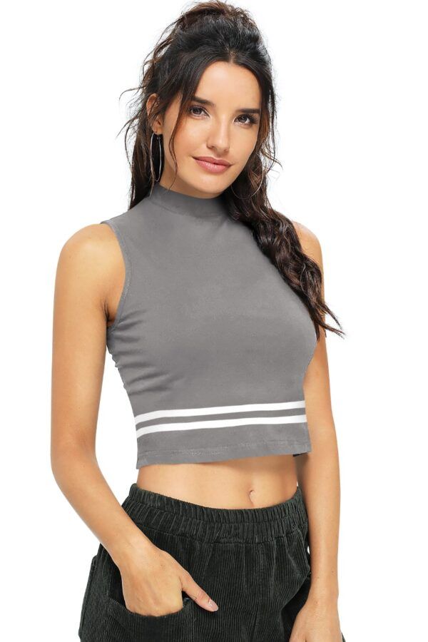 Sleeveless Grey High Neck Top - Image 3