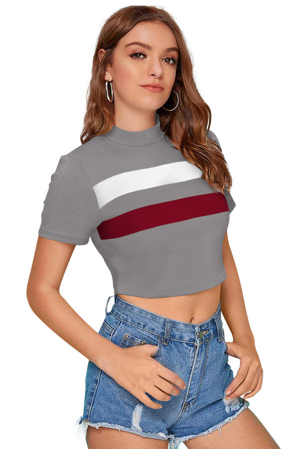 Grey & Maroon Half Sleeve Top - Image 2
