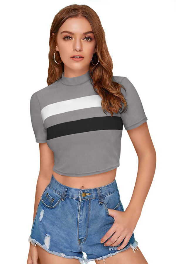 Grey & Black Half Sleeve Top