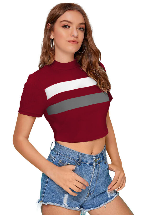 Maroon & Grey Half Sleeve Top - Image 2
