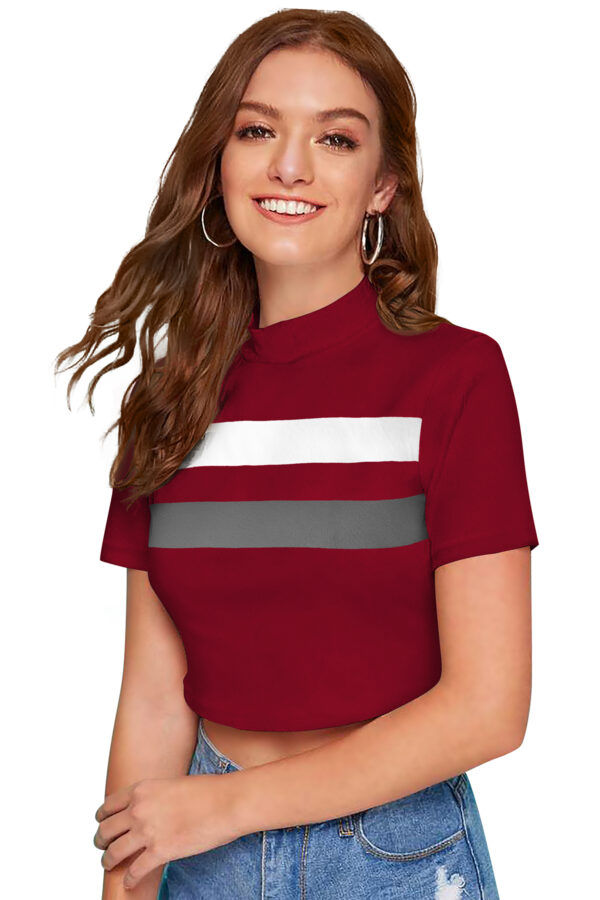 Maroon & Grey Half Sleeve Top - Image 3