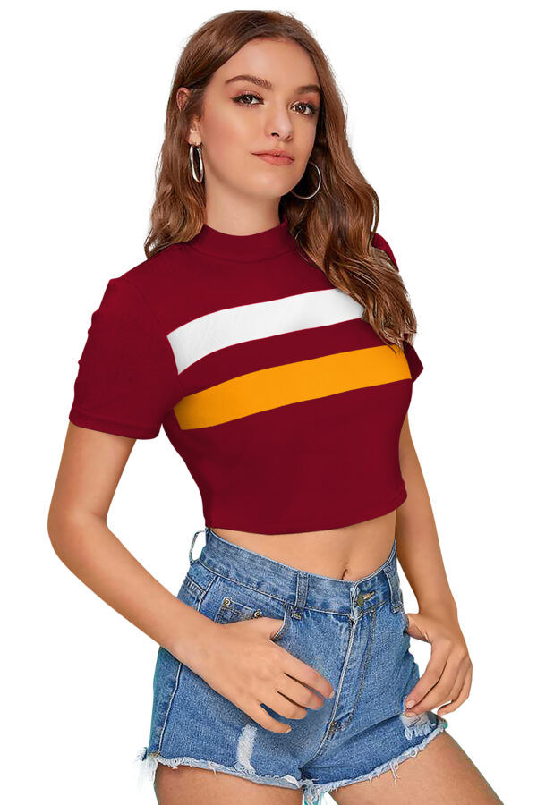 Maroon & Yellow Half Sleeve Top - Image 2