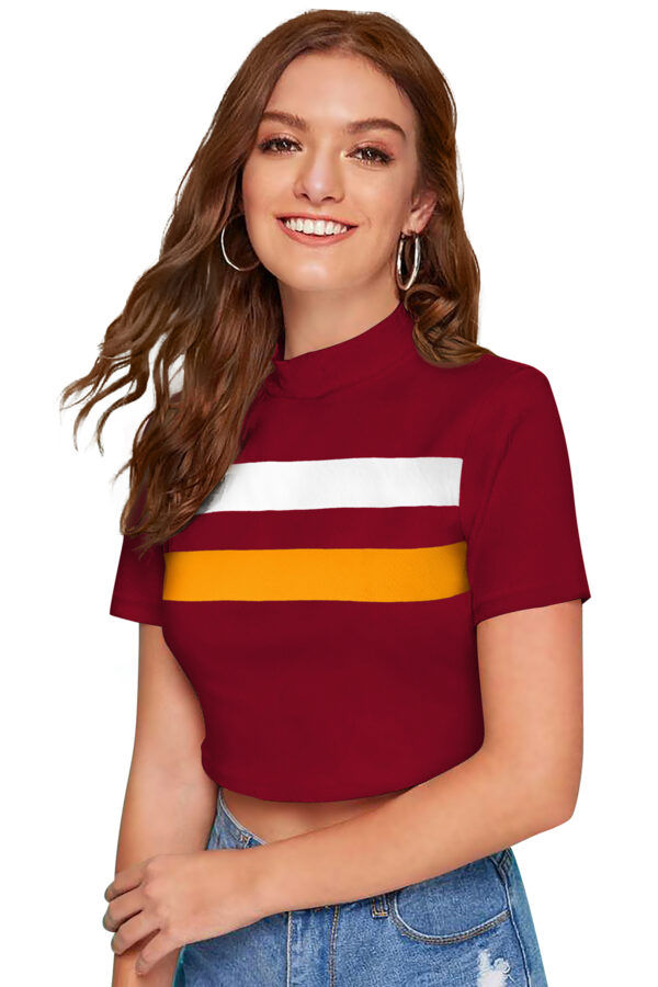 Maroon & Yellow Half Sleeve Top - Image 3