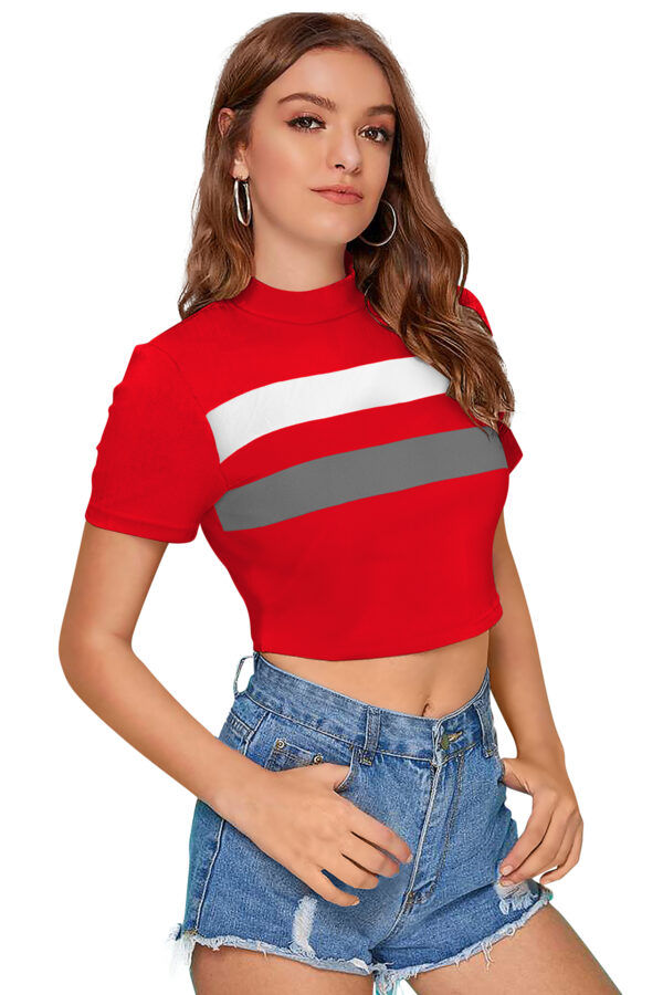 Red & Grey Half Sleeve Top - Image 2