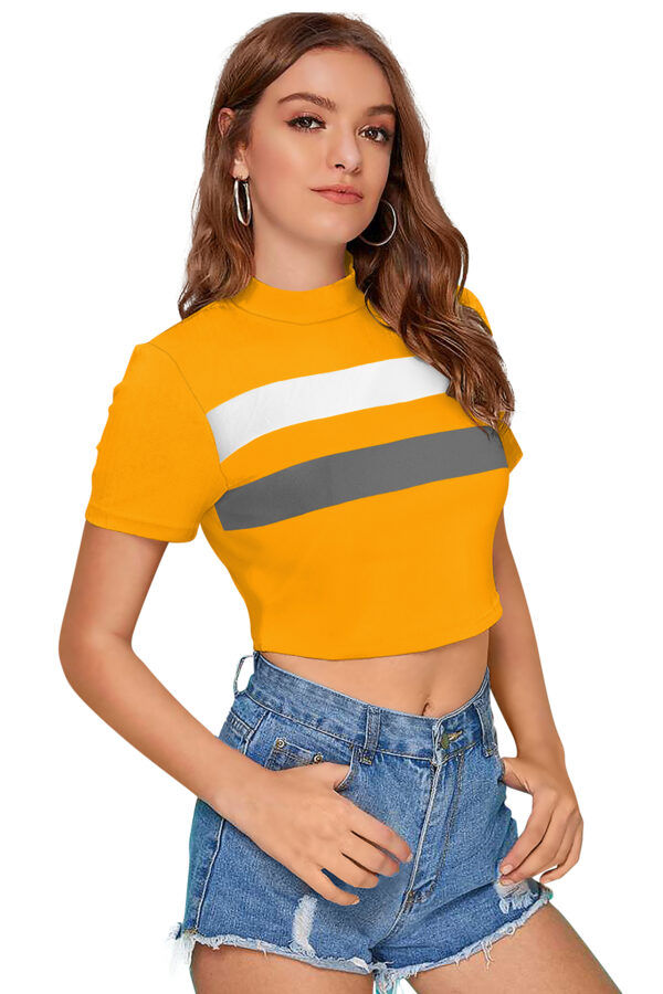 Yellow & Grey Half Sleeve Top - Image 2