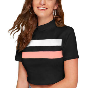 Black & Peach Half Sleeve Top