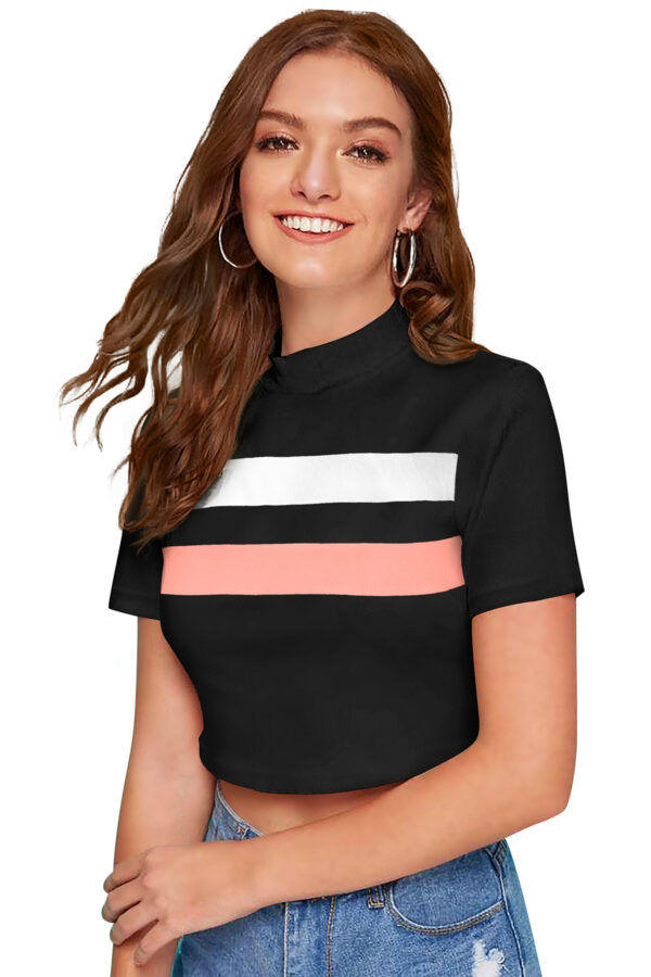 Black & Peach Half Sleeve Top