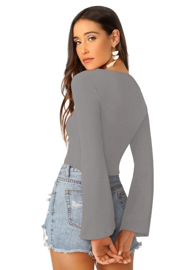 Grey Bell Sleeves Top - Image 7