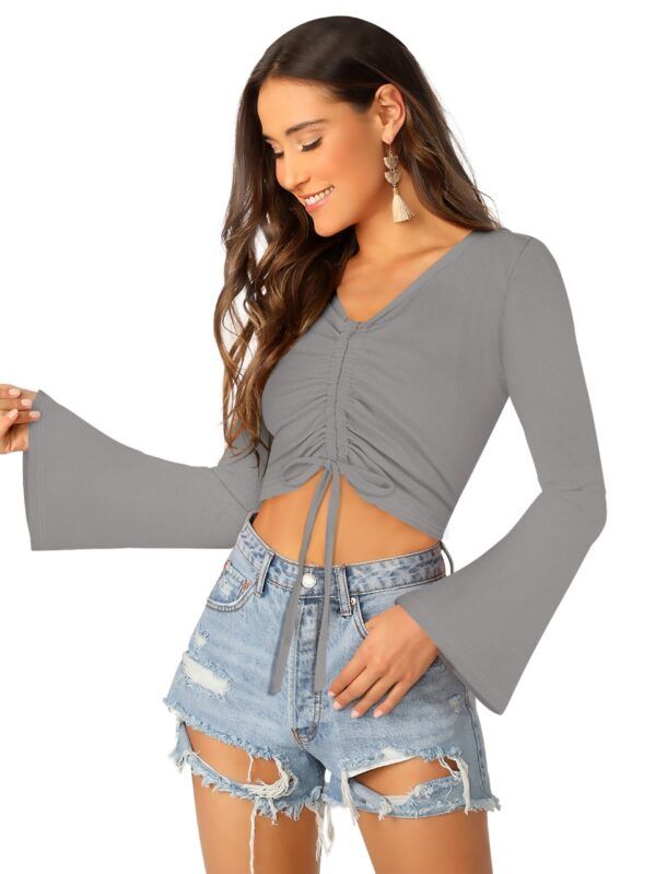 Grey Bell Sleeves Top - Image 3
