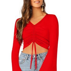 Red Bell Sleeves Top