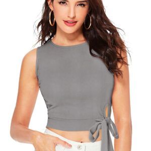 Grey Sleeveless Round Neck Top