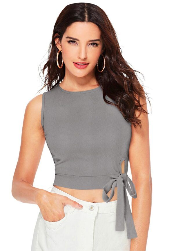 Grey Sleeveless Round Neck Top