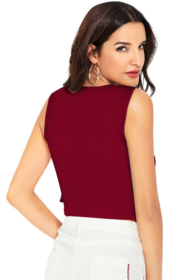 Maroon Sleeveless Round Neck Top - Image 4