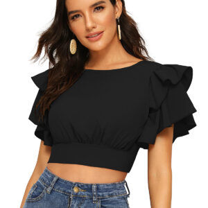 Black Round Neck Tops
