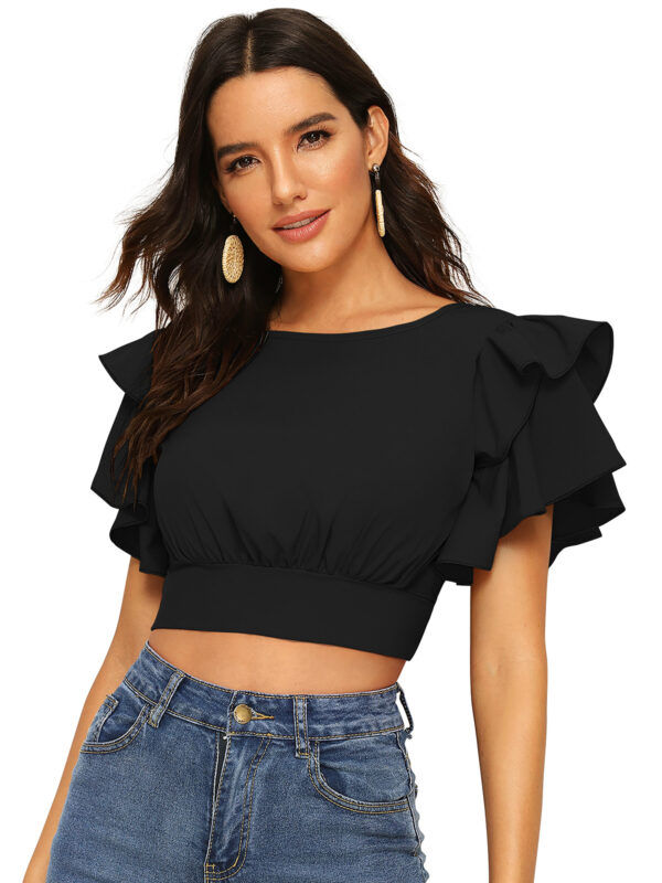 Black Round Neck Tops
