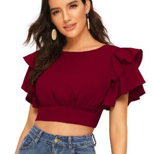 Maroon Round Neck Tops