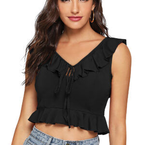 Black Ruffle Neck Top