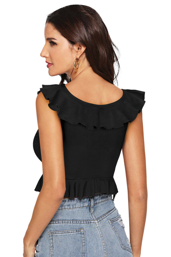 Black Ruffle Neck Top - Image 4
