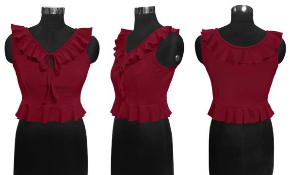 Maroon Ruffle Neck Top - Image 5