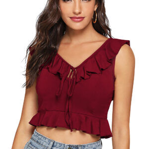 Maroon Ruffle Neck Top
