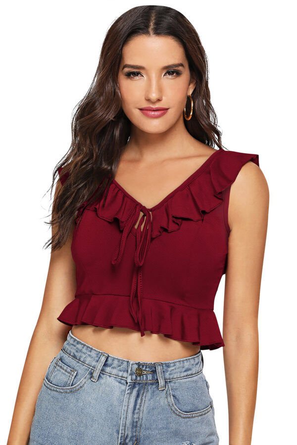 Maroon Ruffle Neck Top