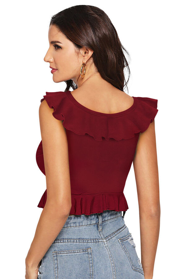 Maroon Ruffle Neck Top - Image 4