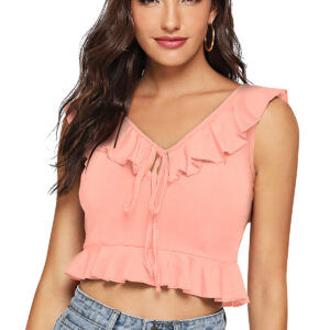 Peach Ruffle Neck Top