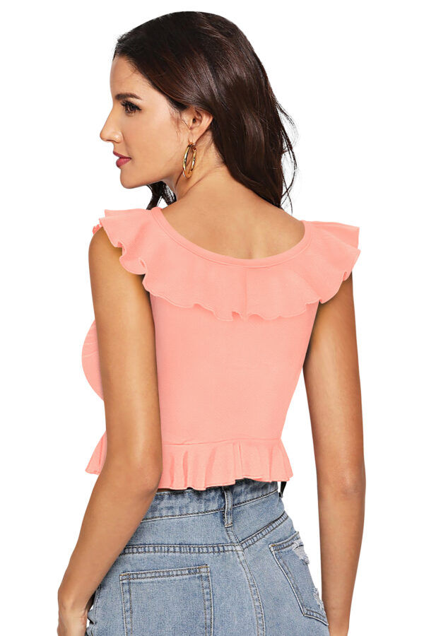 Peach Ruffle Neck Top - Image 4