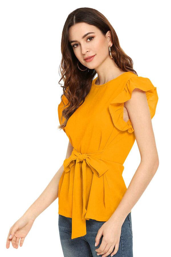 Designer Cap Sleeves Yellow T-Shirt - Image 2